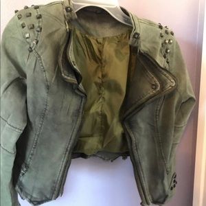 Cropped tuxedo style studded jacket